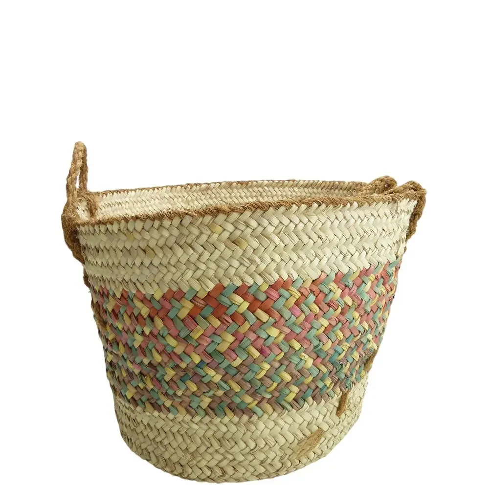 Vintage Woven Open Basket Jute Handles 11